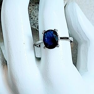 BLUE SAPPHIRE 3Ct OVAL LAB-CREATED SOLITAIRE STERLING SILVER RING WOMEN'S Size 8